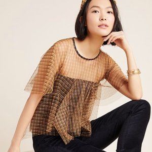 Eva Franco Anthropolgie Plaid Tulle Mitzi Semi Sheer Top - Size MP